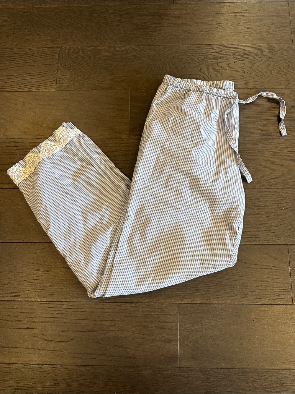 Brooks brothers blue white striped pajama pants lace trim size small women’s